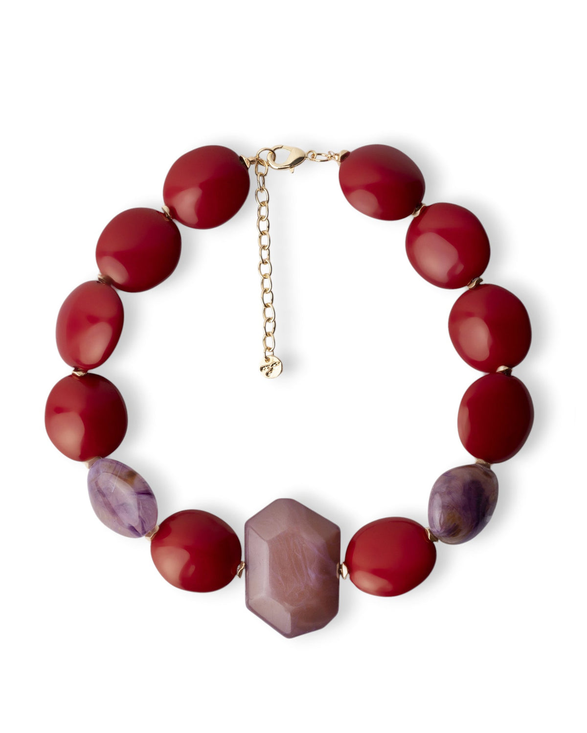 Collana girocollo con pietre grandi in acrilico tono rosso - Mya Accessories