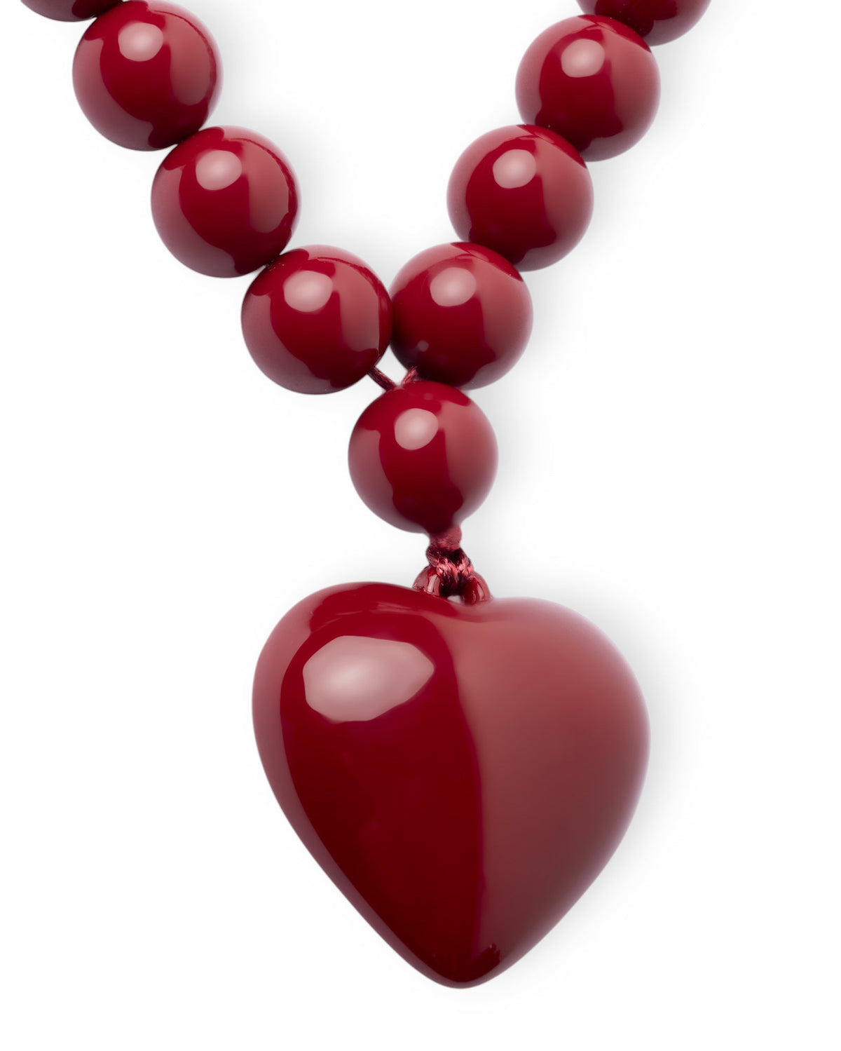 Collana girocollo con sfere in acrilico e pendente a cuore tono rosso - Mya Accessories