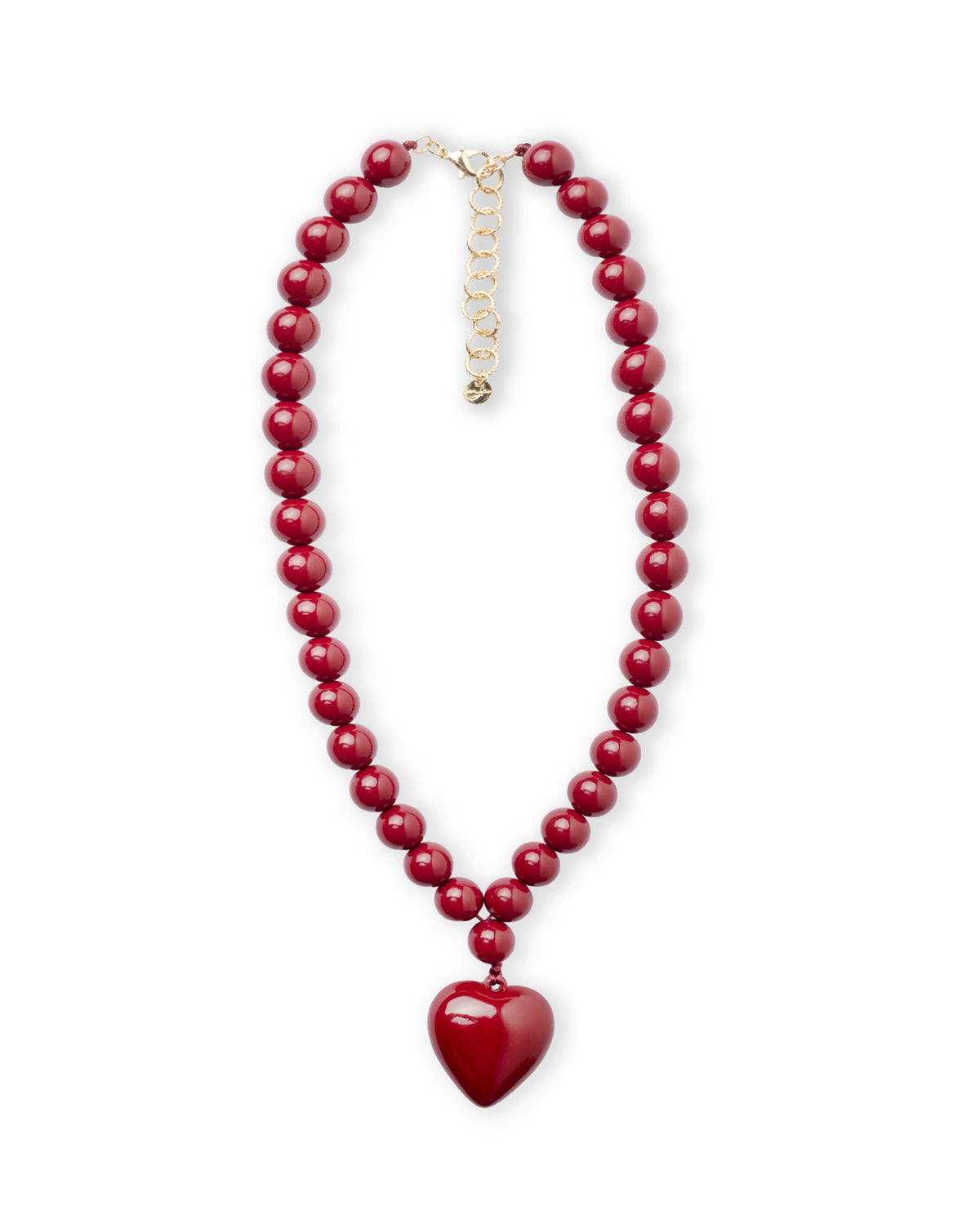 Collana girocollo con sfere in acrilico e pendente a cuore tono rosso - Mya Accessories
