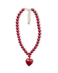 Collana girocollo con sfere in acrilico e pendente a cuore tono rosso - Mya Accessories