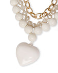 Collana a due fili con pietre in acrilico e vetro, pendente a cuore bianco - Mya Accessories