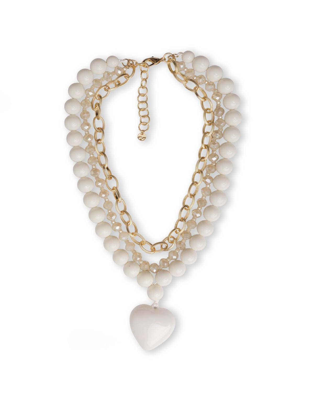 Collana a due fili con pietre in acrilico e vetro, pendente a cuore bianco - Mya Accessories