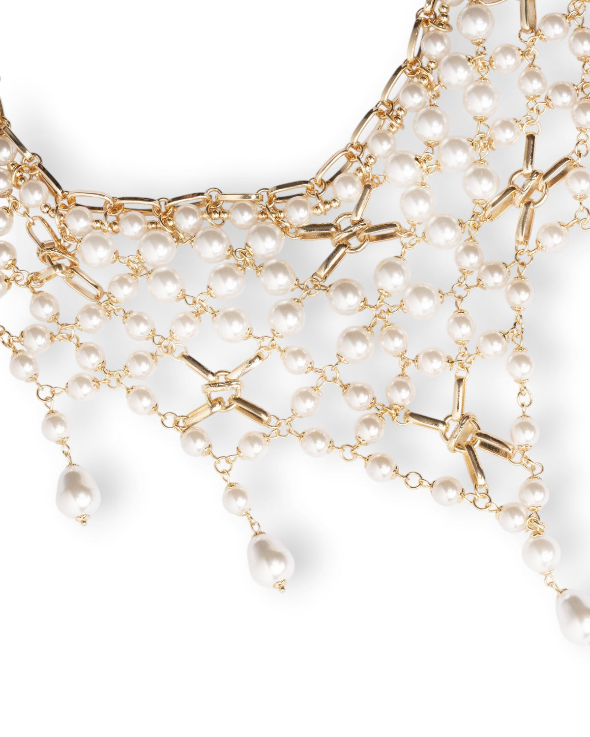 Collana girocollo design a rete in metallo con cascata di perle in vetro - Mya Accessories