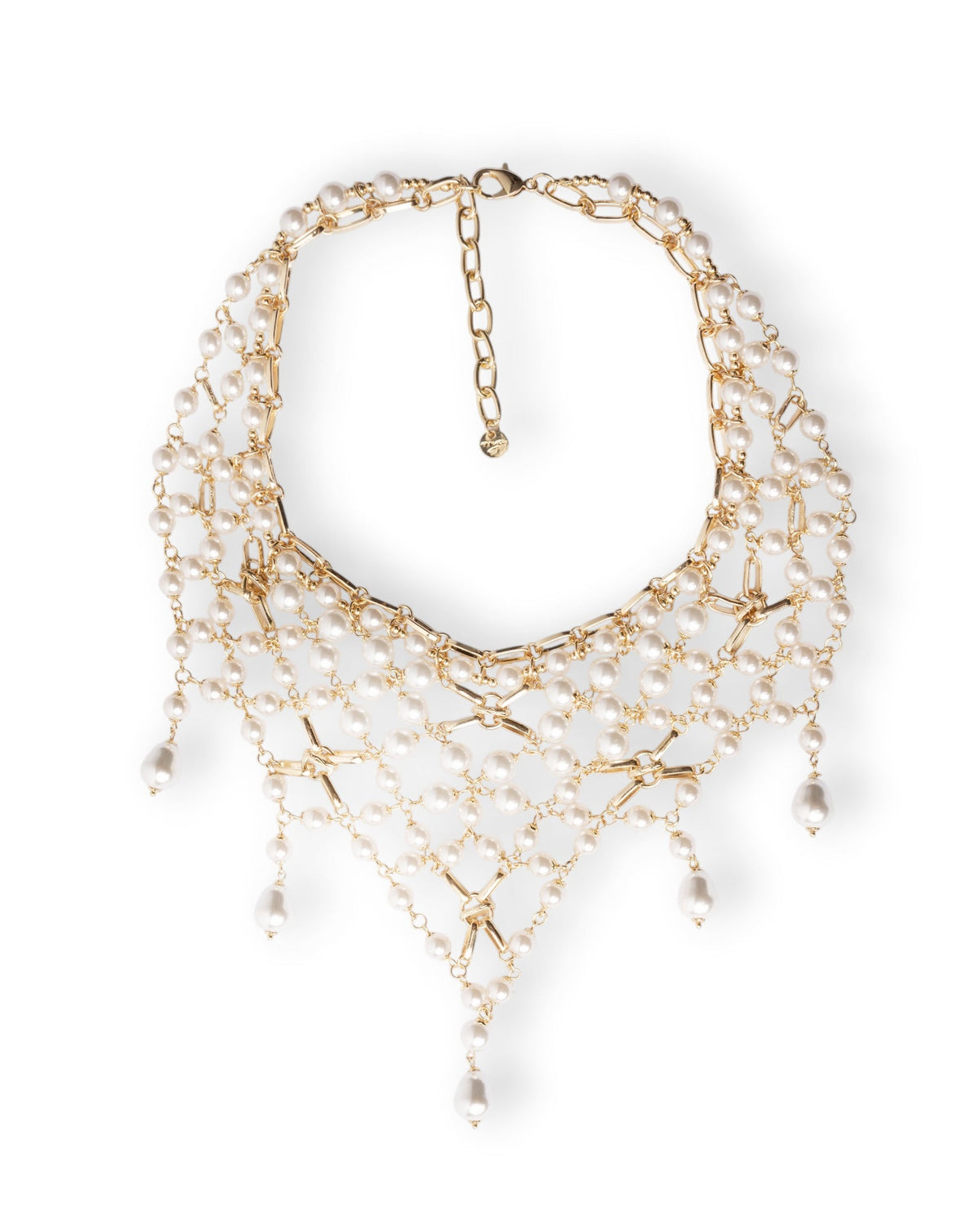 Collana girocollo design a rete in metallo con cascata di perle in vetro - Mya Accessories