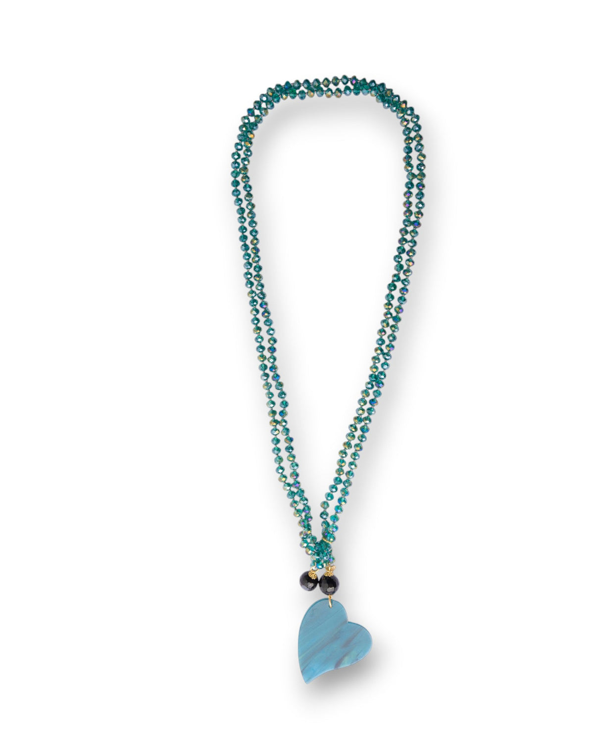 Collana lunga a due fili con pietre in vetro petrolio e pendente a cuore - Mya Accessories