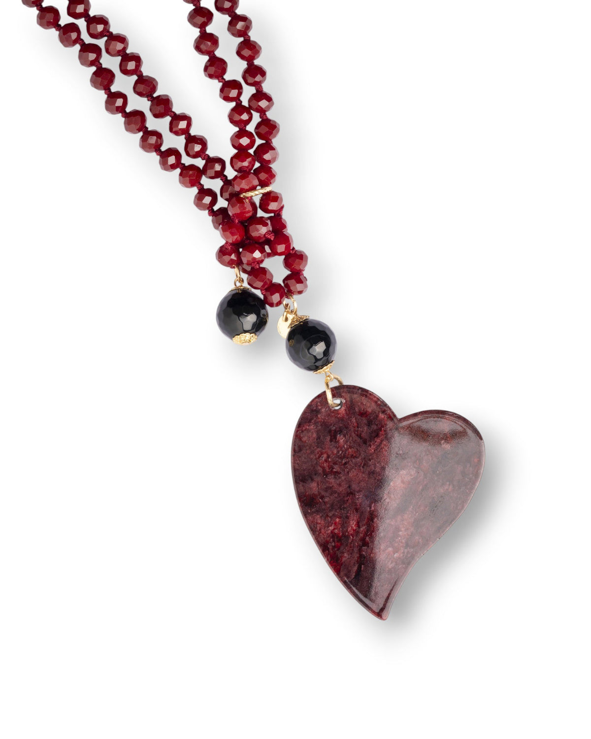 Collana lunga a due fili con pietre in vetro bordeaux e pendente a cuore - Mya Accessories