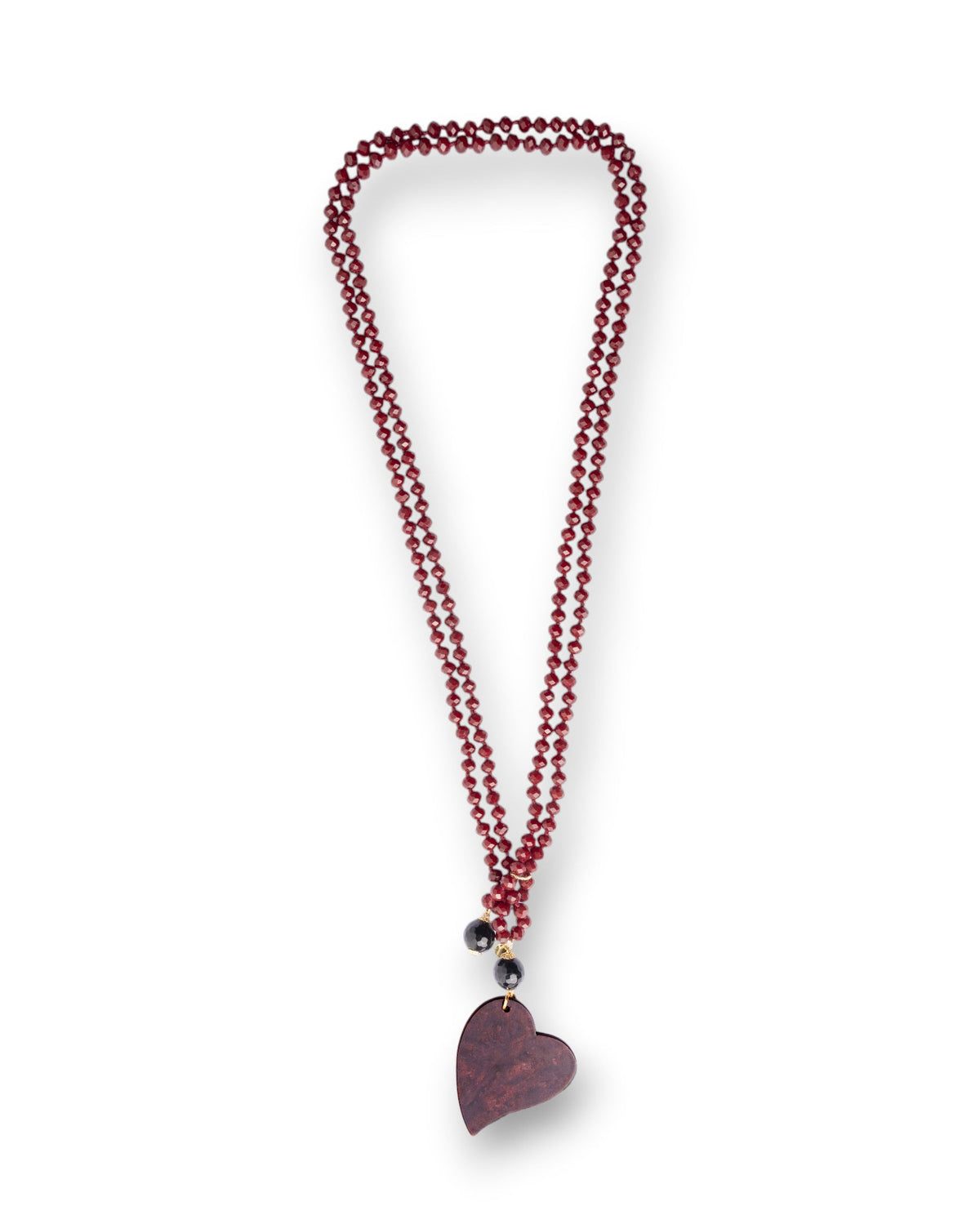 Collana lunga a due fili con pietre in vetro bordeaux e pendente a cuore - Mya Accessories