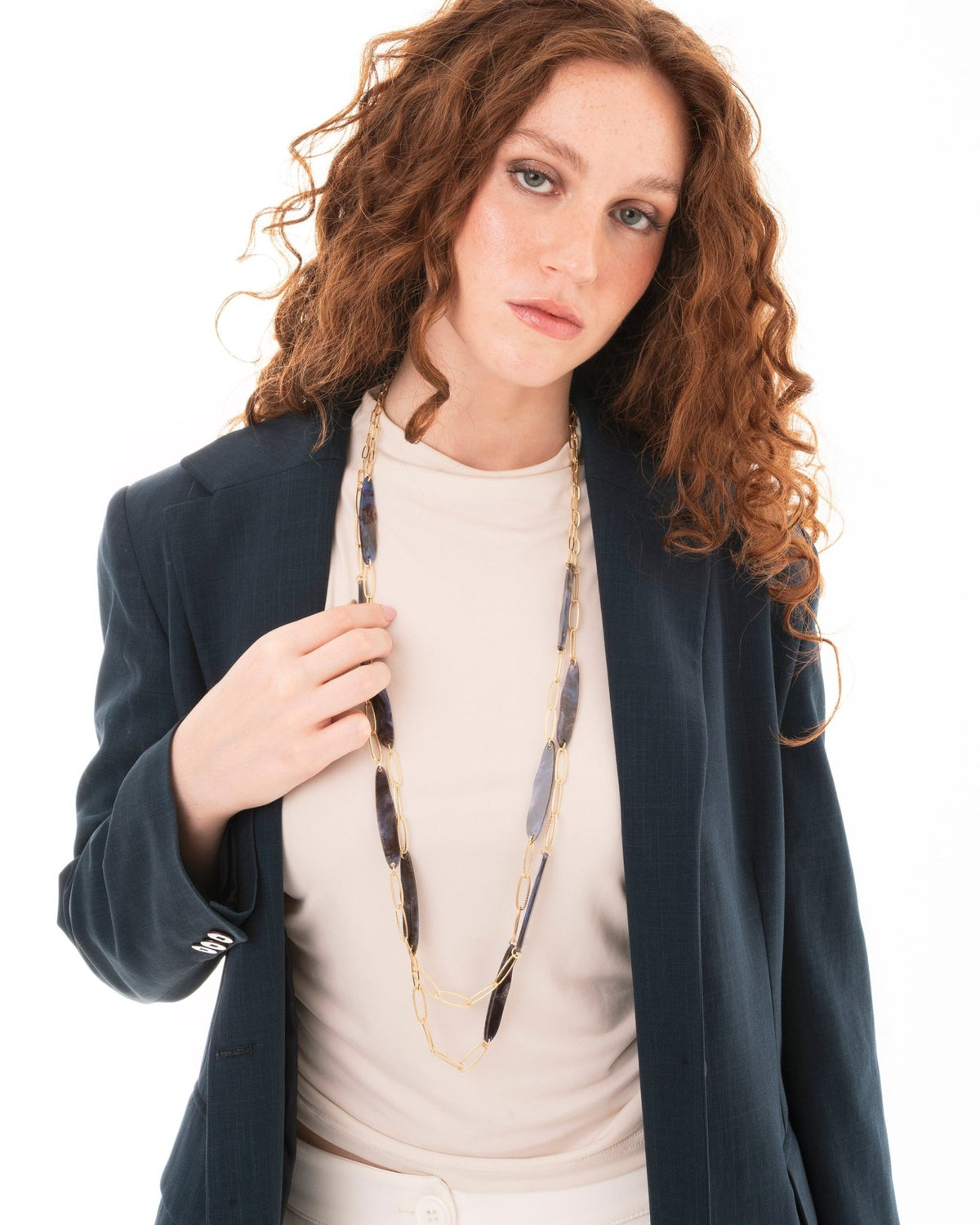 Collana lunga a due fili a catena con inserti in acrilico tono blu - Mya Accessories