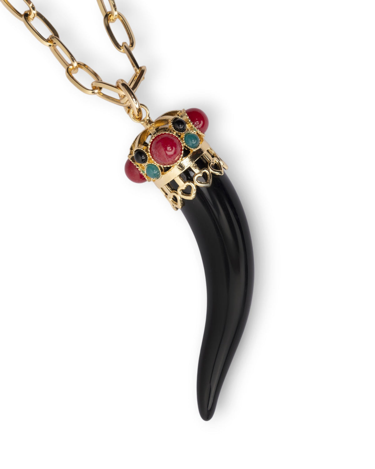 Collana lunga a catena con pendente in acrilico a forma di corno nero - Mya Accessories