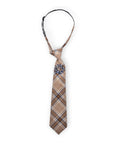 Cravatta tartan beige/marrone elastica con spilla in vetro azzurra - Mya Accessories