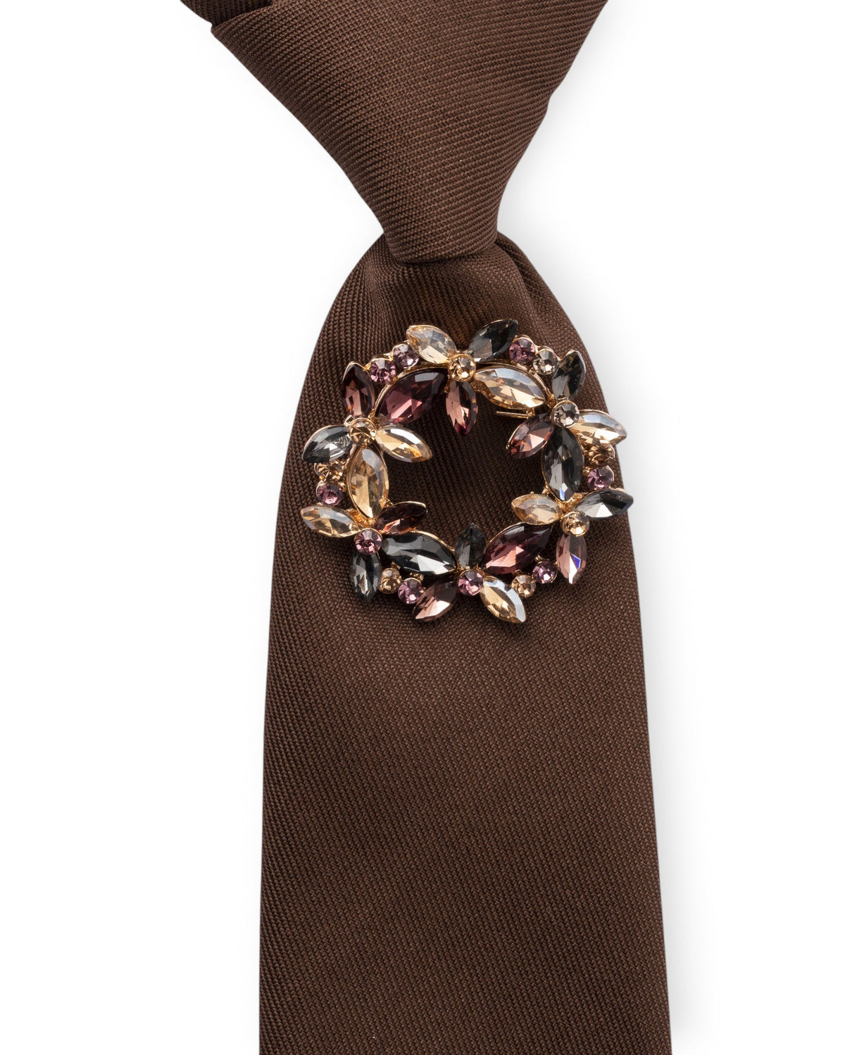 Cravatta marrone elastica con spilla in vetro multicolore - Mya Accessories