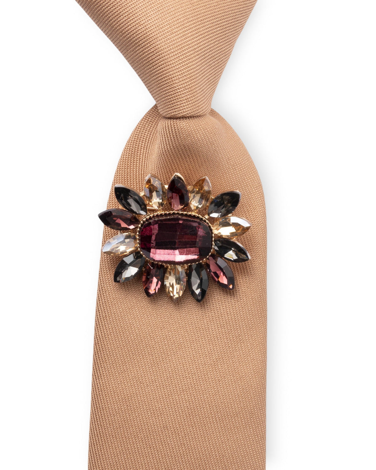 Cravatta elastica cammello con spilla in vetro multicolore - Mya Accessories