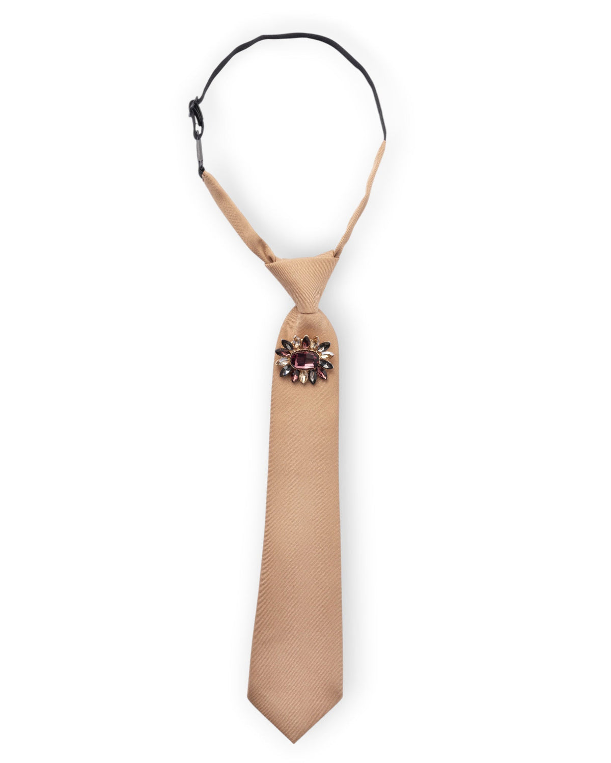 Cravatta elastica cammello con spilla in vetro multicolore - Mya Accessories