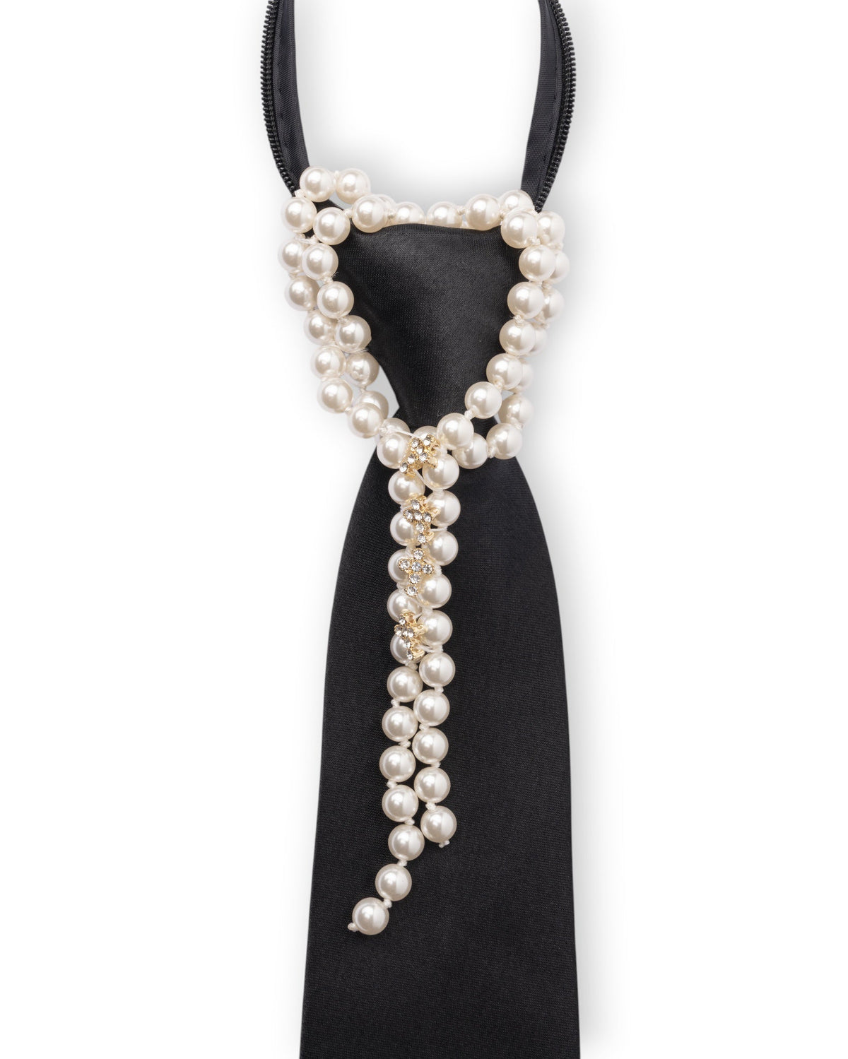 Cravatta nera con chiusura a zip e catena di perle in vetro - Mya Accessories