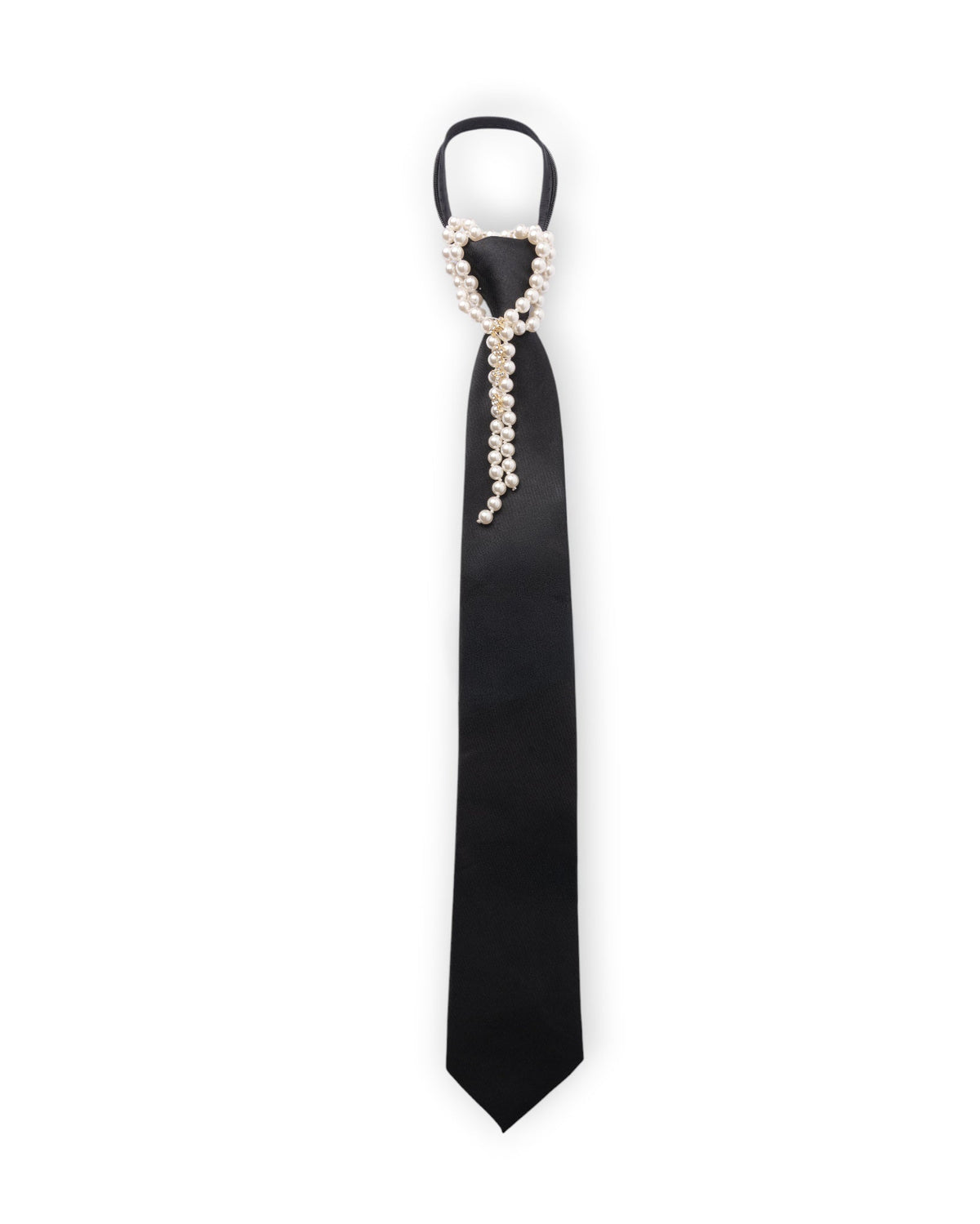 Cravatta nera con chiusura a zip e catena di perle in vetro - Mya Accessories
