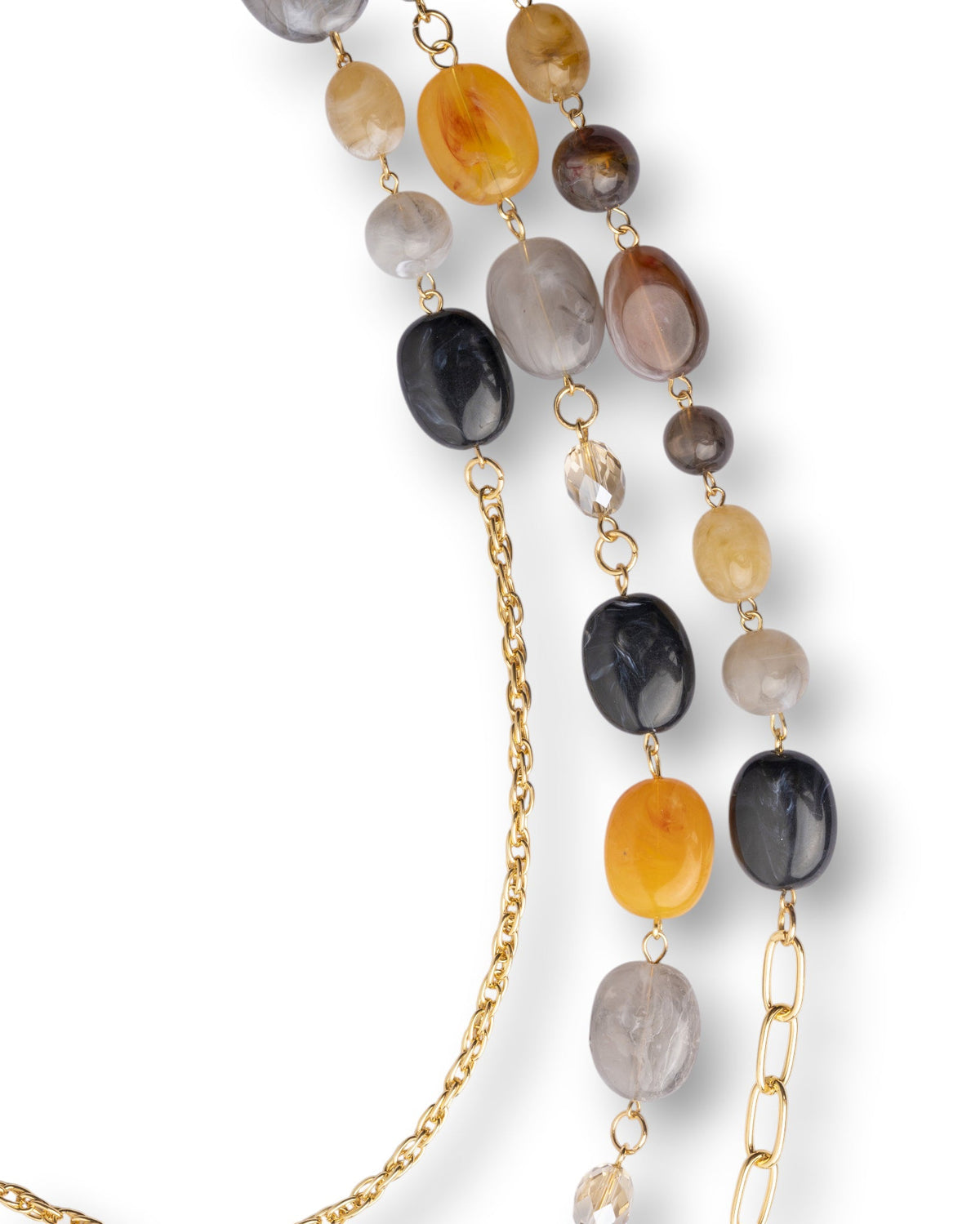 Collana lunga multi filo a catena con mix di pietre in acrilico tono nero e giallo - Mya Accessories