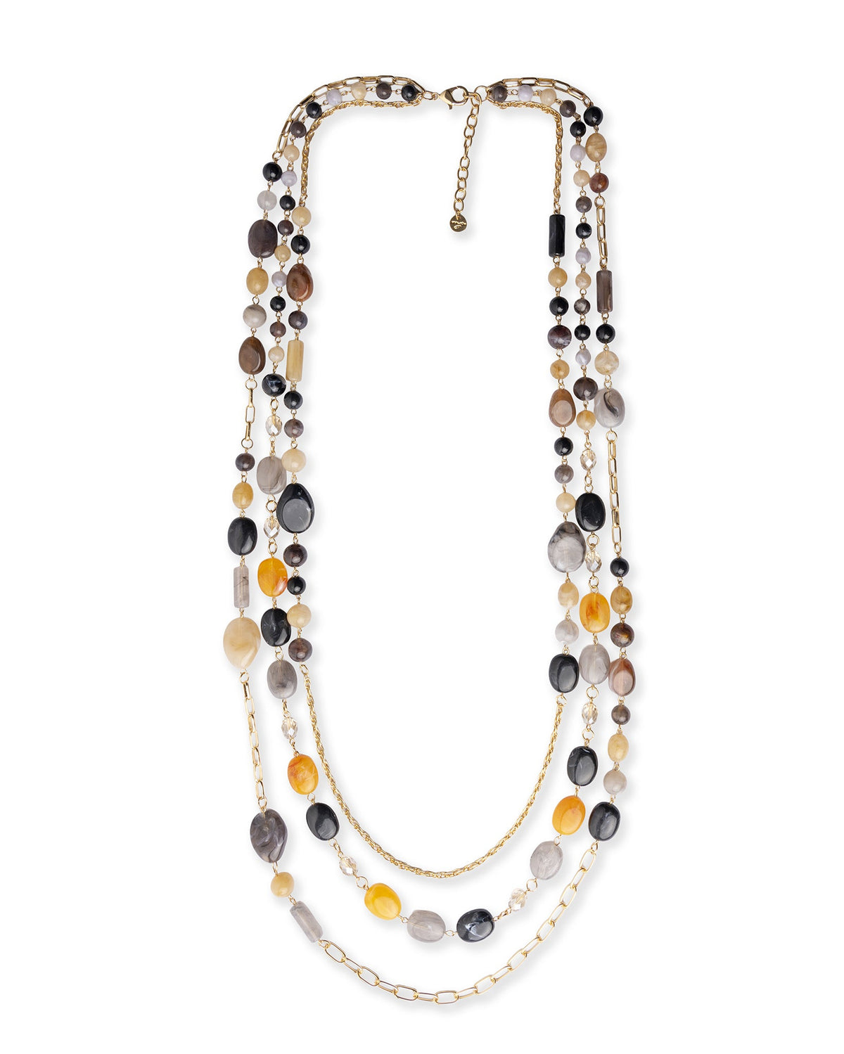 Collana lunga multi filo a catena con mix di pietre in acrilico tono nero e giallo - Mya Accessories