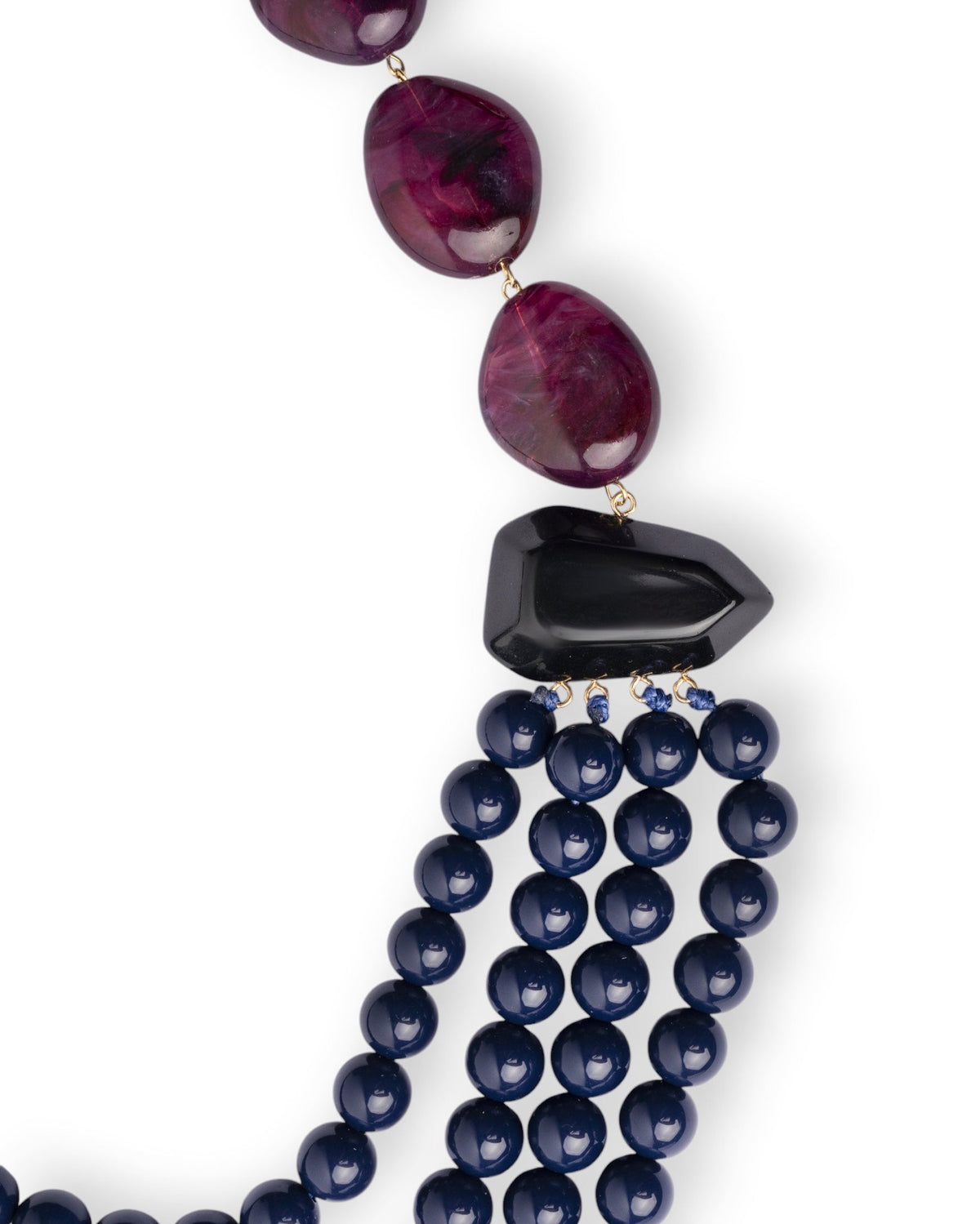 Collana multi filo con mix di pietre in resina ed acrilico tono blu e viola - Mya Accessories