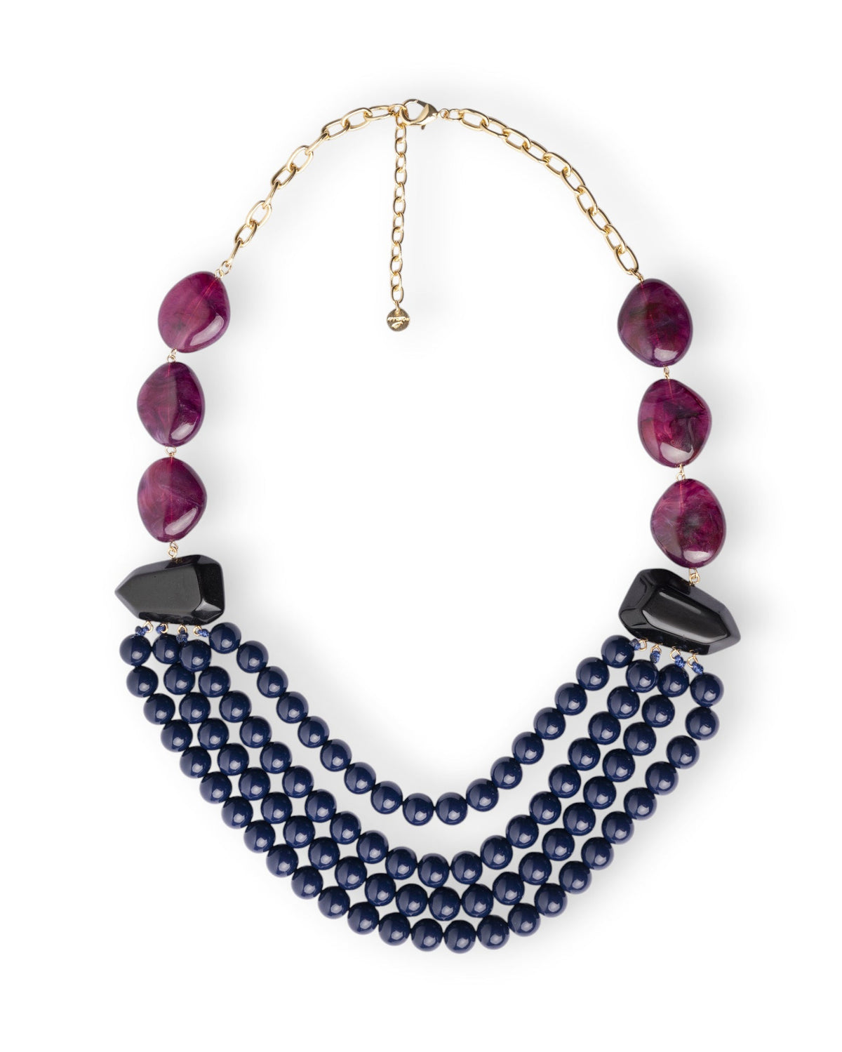Collana multi filo con mix di pietre in resina ed acrilico tono blu e viola - Mya Accessories