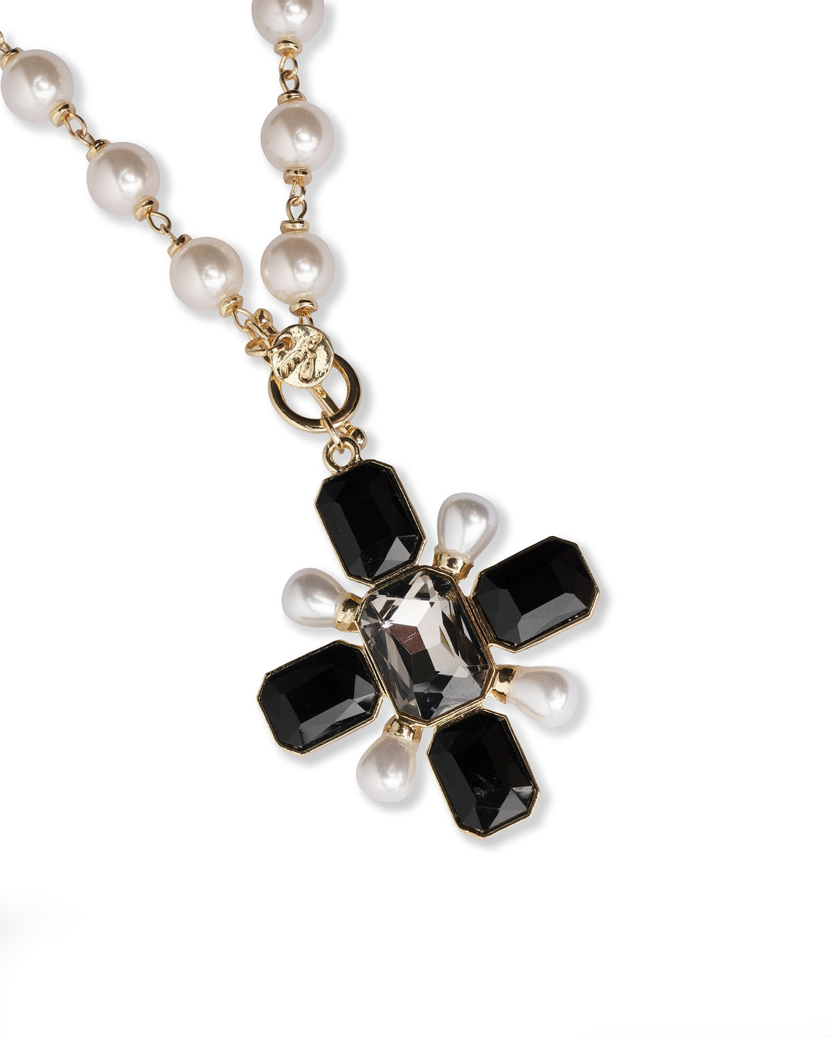 Collana girocollo con sfere in vetro e pendente a croce tono nero - Mya Accessories