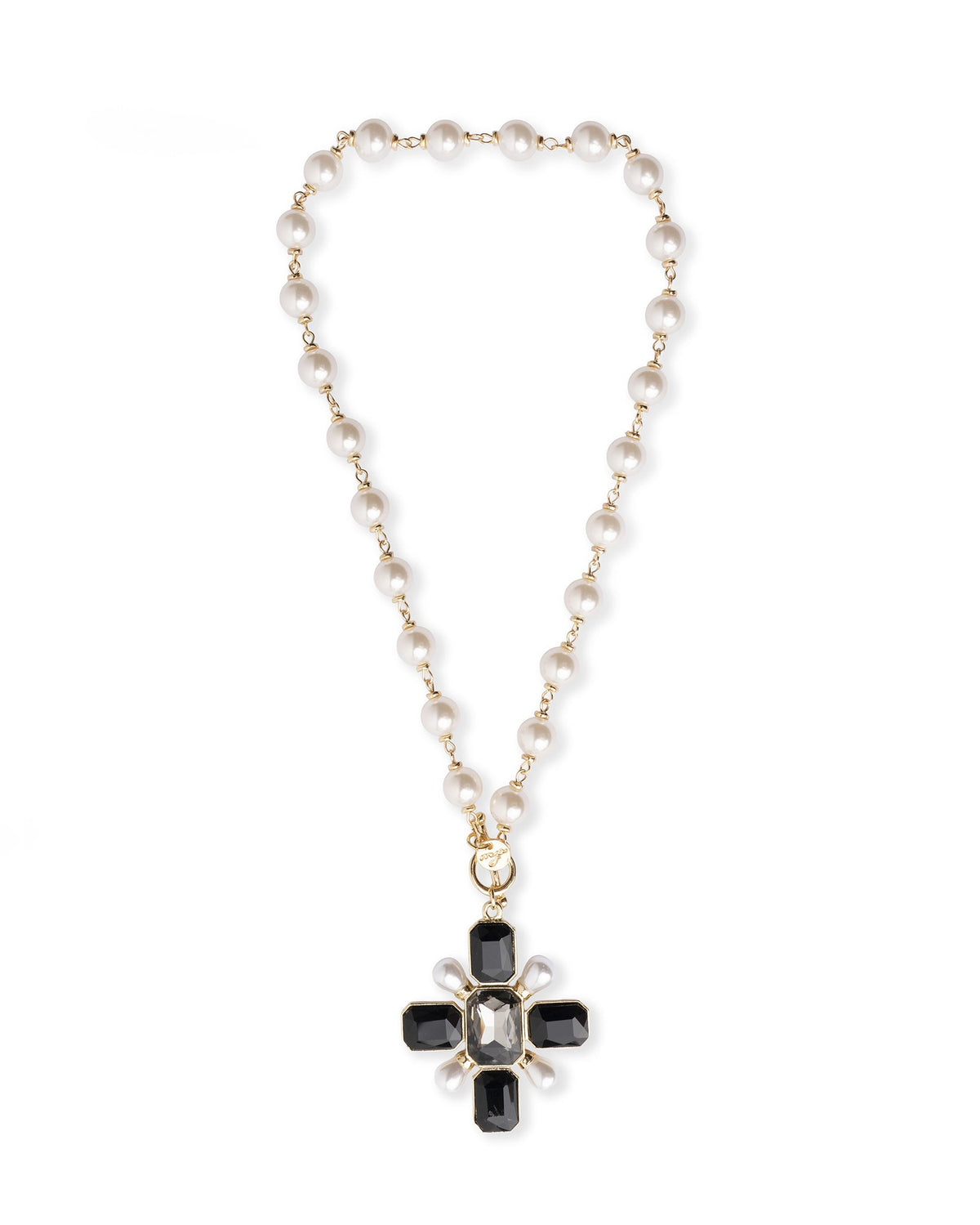 Collana girocollo con sfere in vetro e pendente a croce tono nero - Mya Accessories