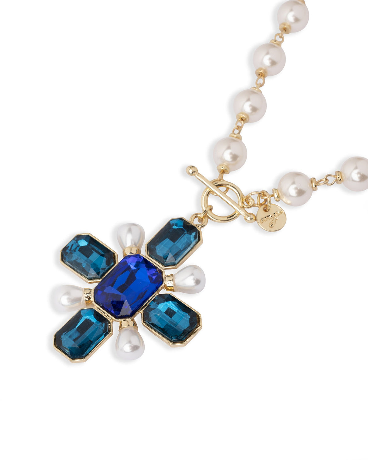Collana girocollo con sfere in vetro e pendente a croce tono blu - Mya Accessories