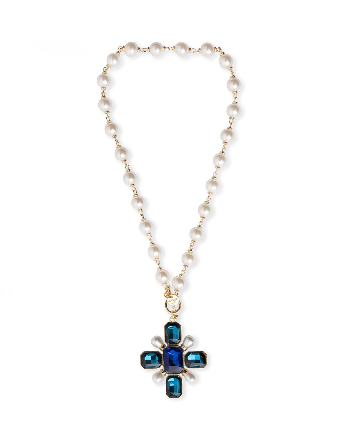 Collana girocollo con sfere in vetro e pendente a croce tono blu - Mya Accessories
