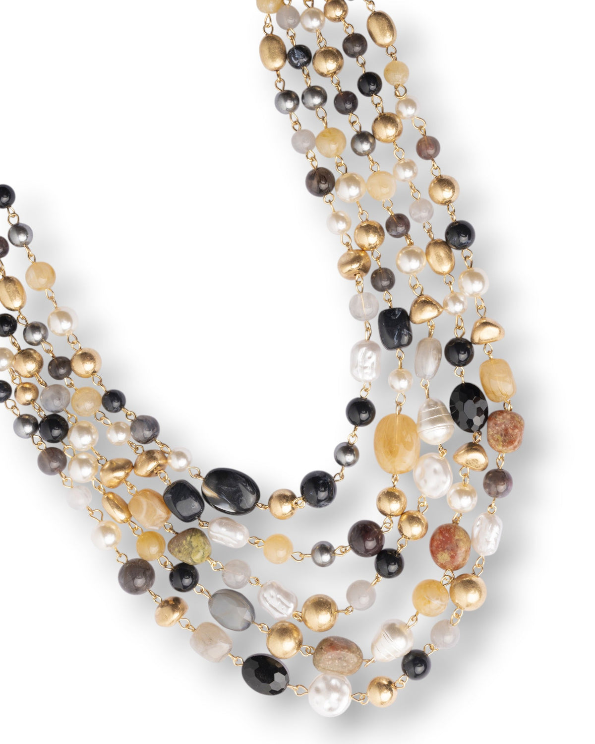 Collana girocollo multi filo con pietre in acrilico e vetro tono beige e nero - Mya Accessories