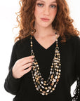 Collana girocollo multi filo con pietre in acrilico e vetro tono beige e nero - Mya Accessories