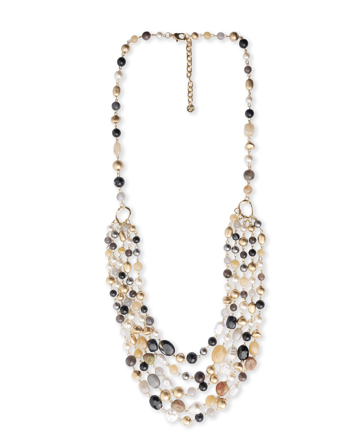 Collana girocollo multi filo con pietre in acrilico e vetro tono beige e nero - Mya Accessories