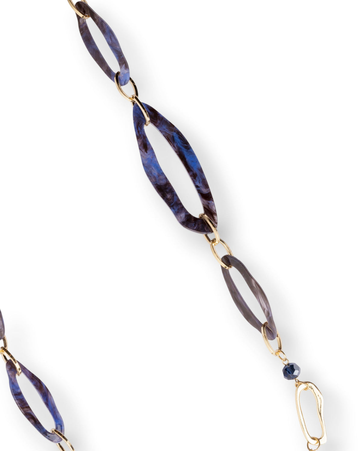 Collana lunga con catena in metallo ed inserti in acrilico tono blu - Mya Accessories