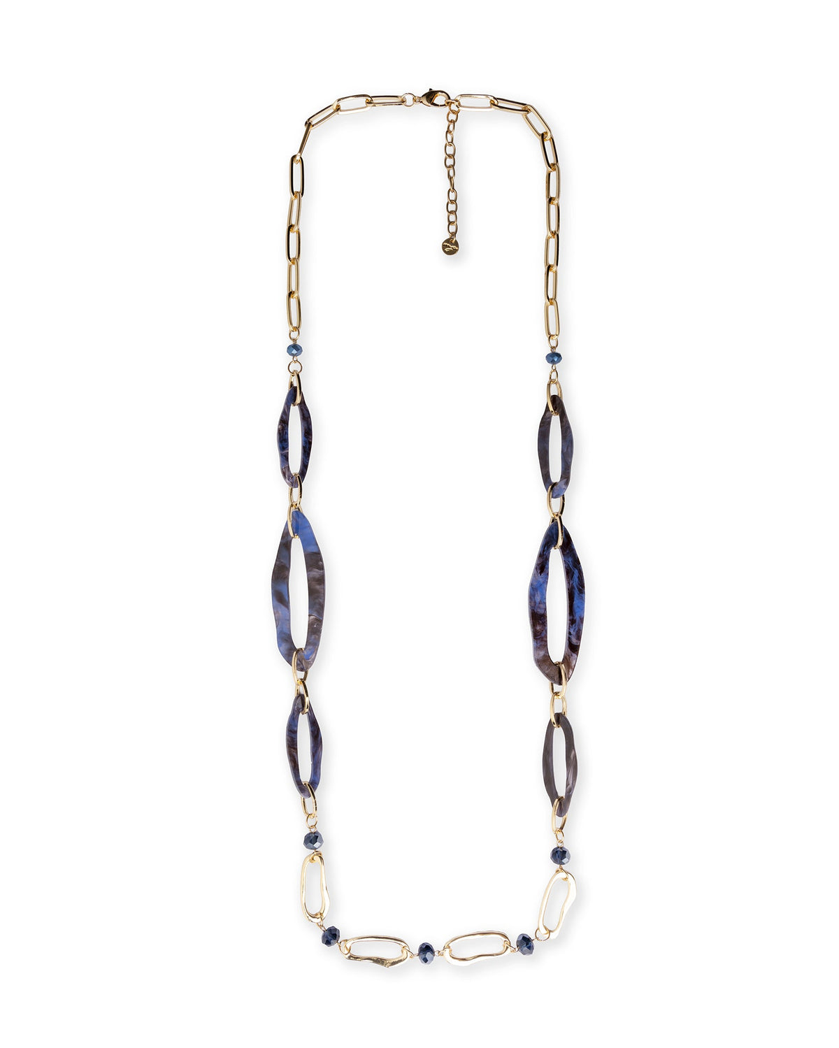 Collana lunga con catena in metallo ed inserti in acrilico tono blu - Mya Accessories