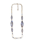 Collana lunga con catena in metallo ed inserti in acrilico tono blu - Mya Accessories