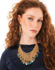 Collana girocollo con cascata a catena e pietre in vetro tono blu - Mya Accessories