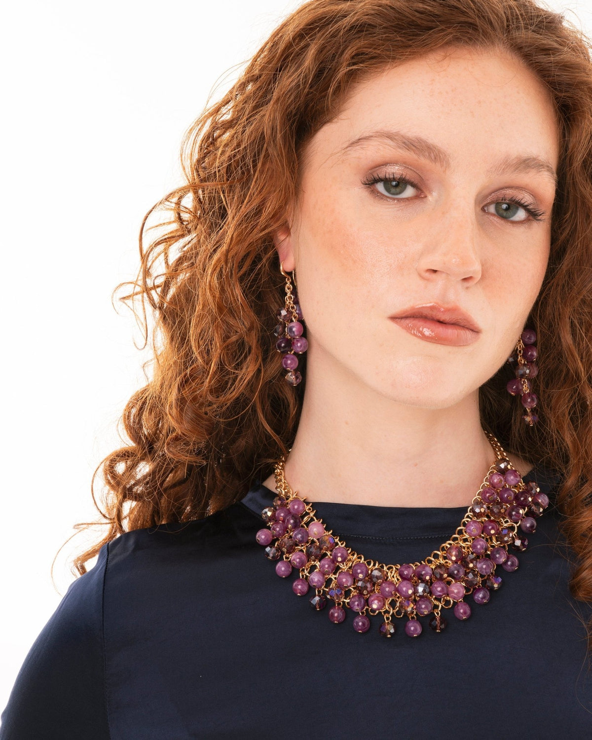 Collana girocollo a due fili con sfere in vetro ed acrilico tono viola - Mya Accessories