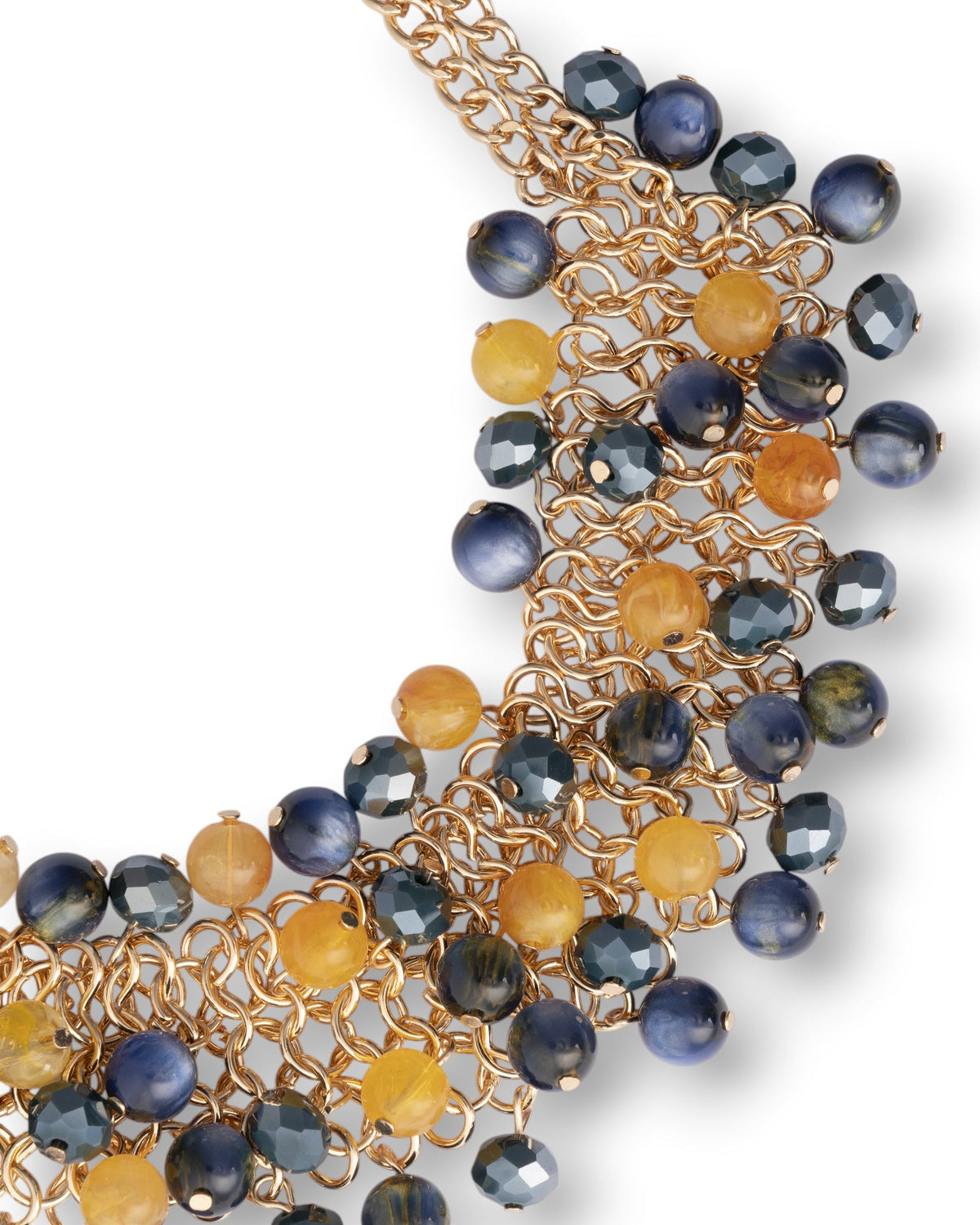 Collana girocollo a due fili con sfere in vetro ed acrilico gialle e blu - Mya Accessories