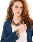 Collana girocollo a due fili con sfere in vetro ed acrilico gialle e blu - Mya Accessories