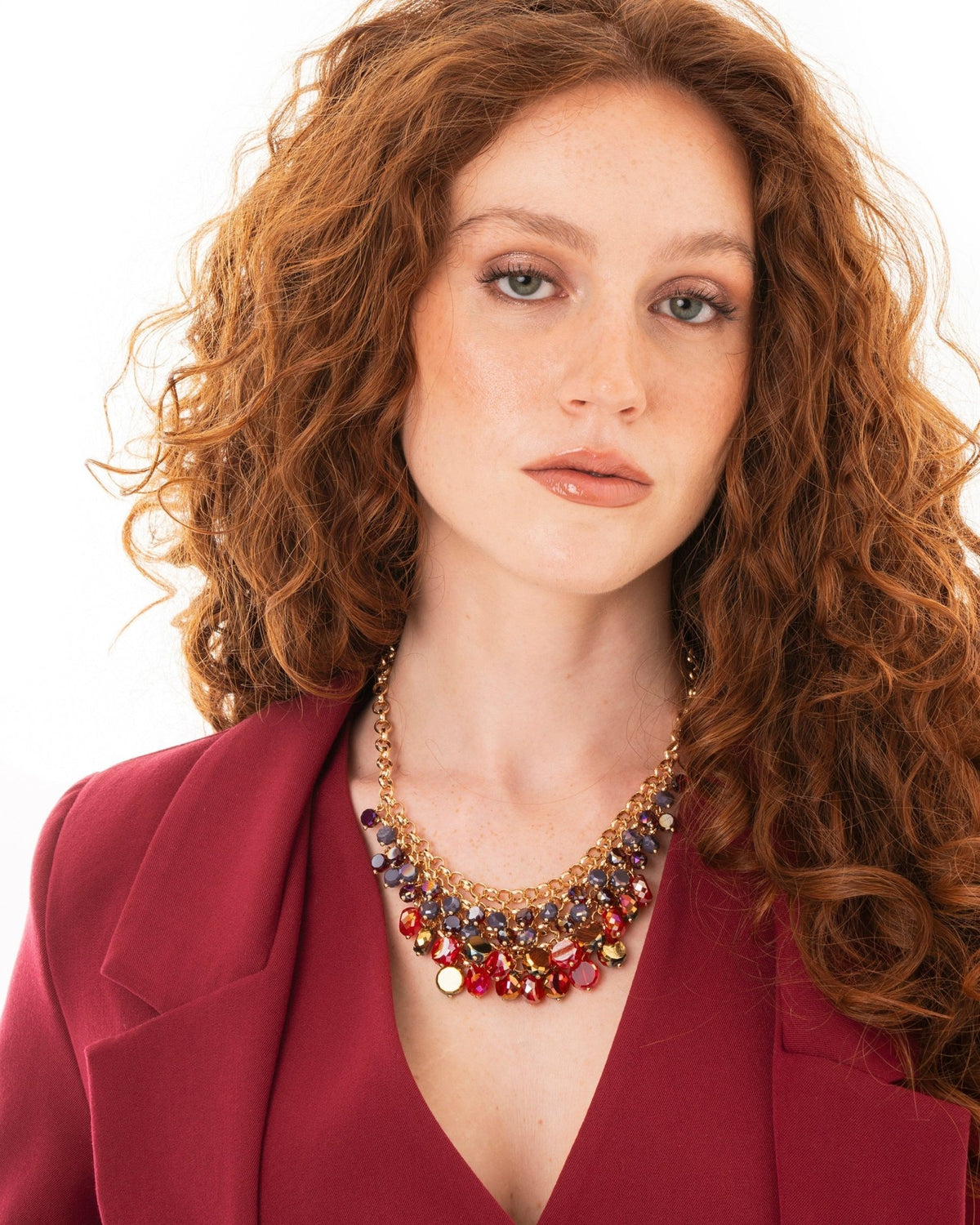 Collana girocollo a catena con cascata di pietre in vetro tono viola e rosso - Mya Accessories