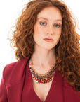 Collana girocollo a catena con cascata di pietre in vetro tono viola e rosso - Mya Accessories