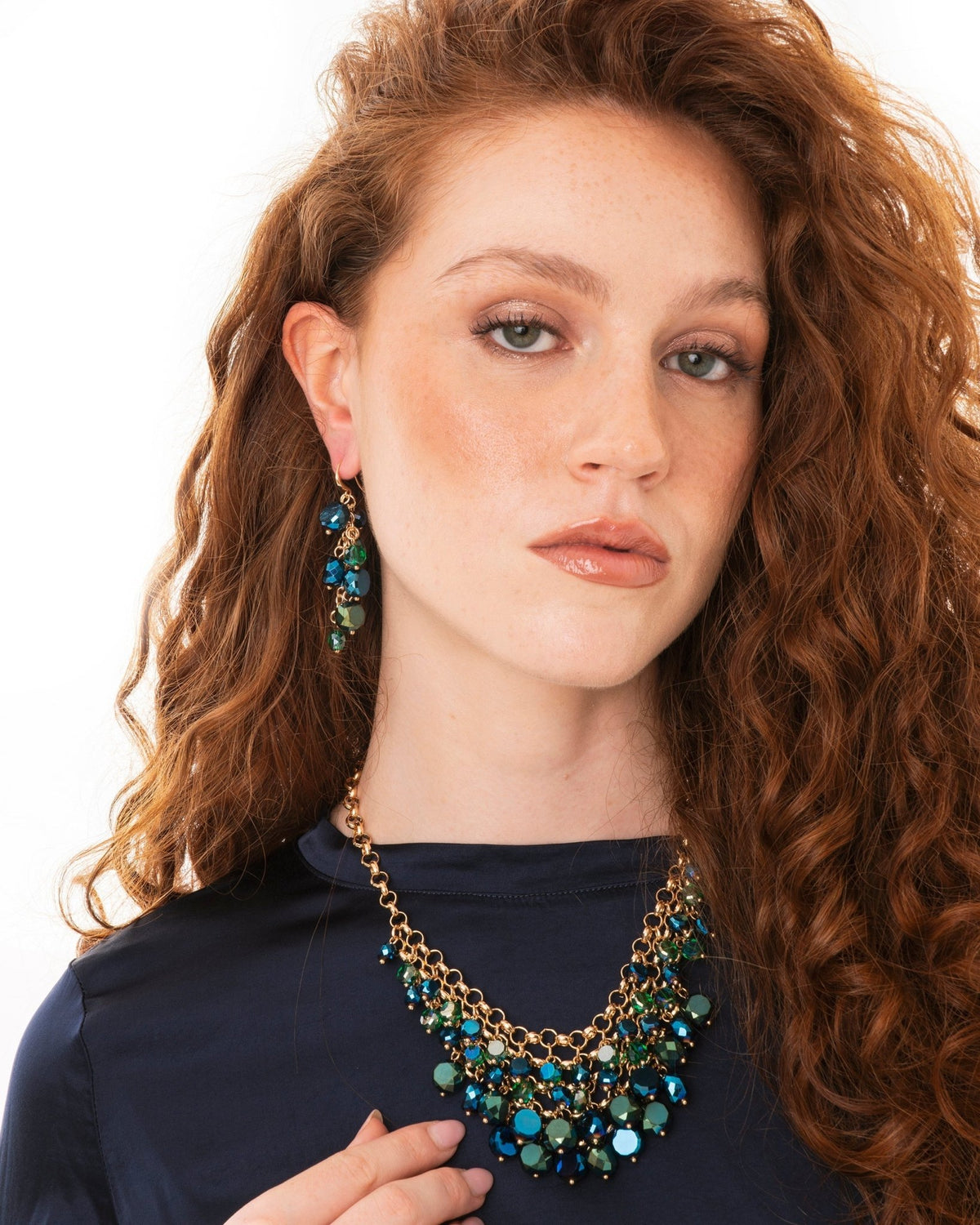 Collana girocollo a catena con cascata di pietre in vetro tono blu - Mya Accessories