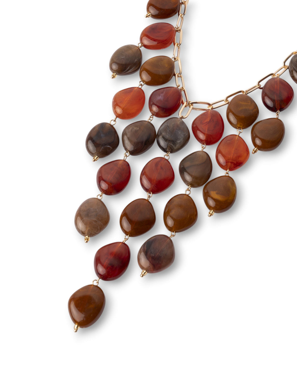 Collana girocollo a catena con cascata di pietre in acrilico tono marrone e rosso - Mya Accessories