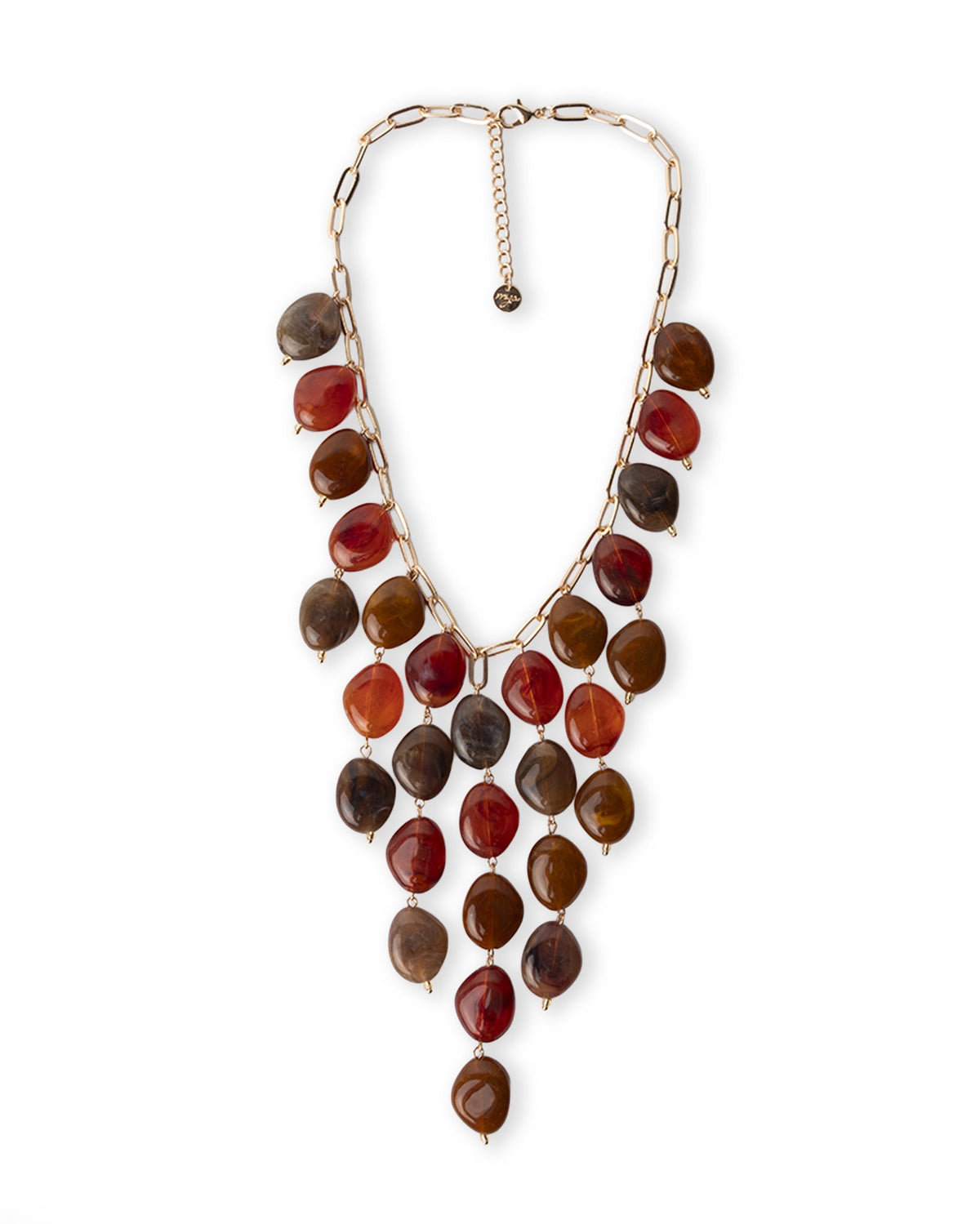 Collana girocollo a catena con cascata di pietre in acrilico tono marrone e rosso - Mya Accessories