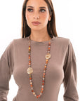 Collana lunga a catena con pietre in vetro tono arancio - Mya Accessories