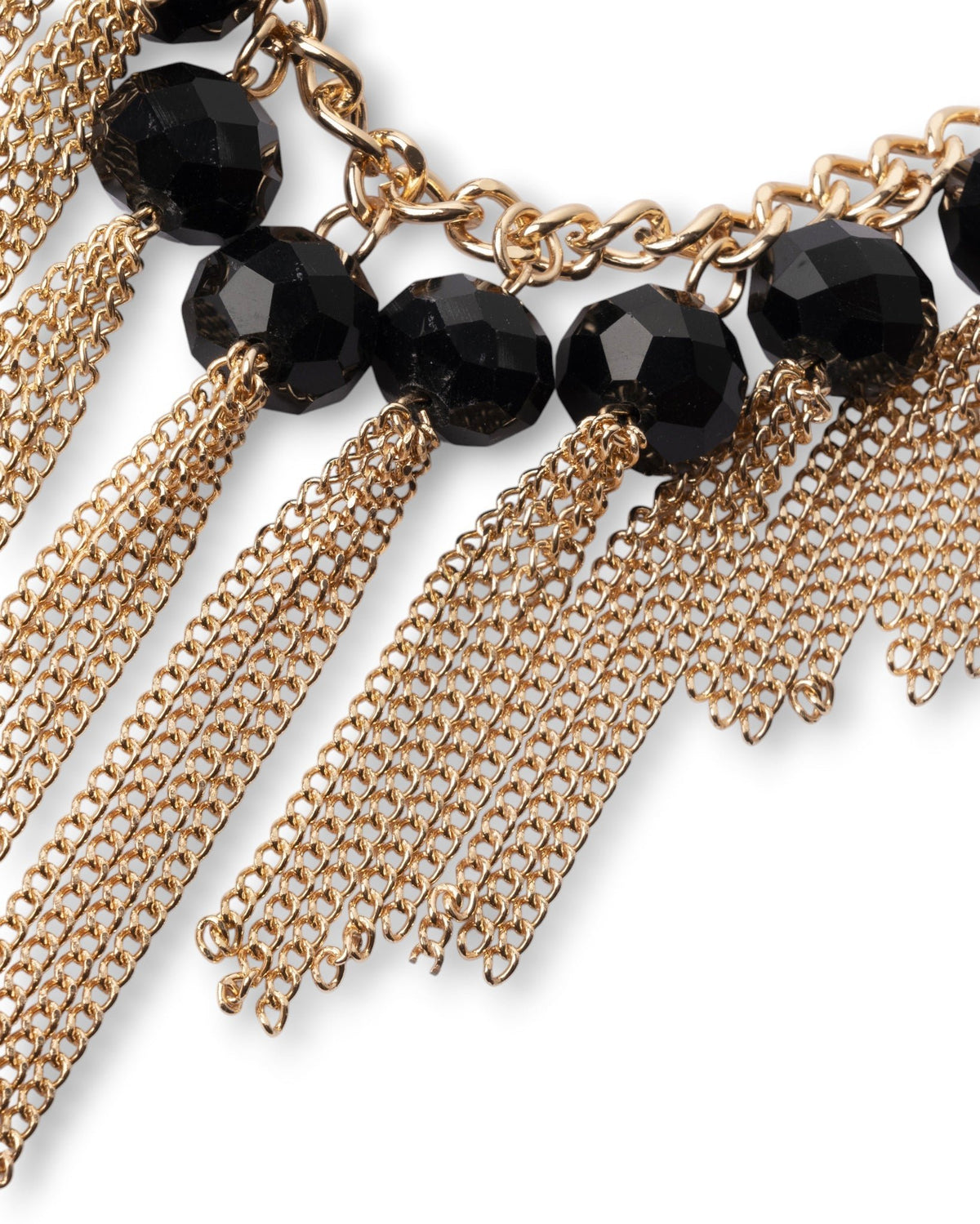 Collana girocollo a catena con pietre nere in vetro e frange pendenti - Mya Accessories