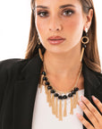 Collana girocollo a catena con pietre nere in vetro e frange pendenti - Mya Accessories