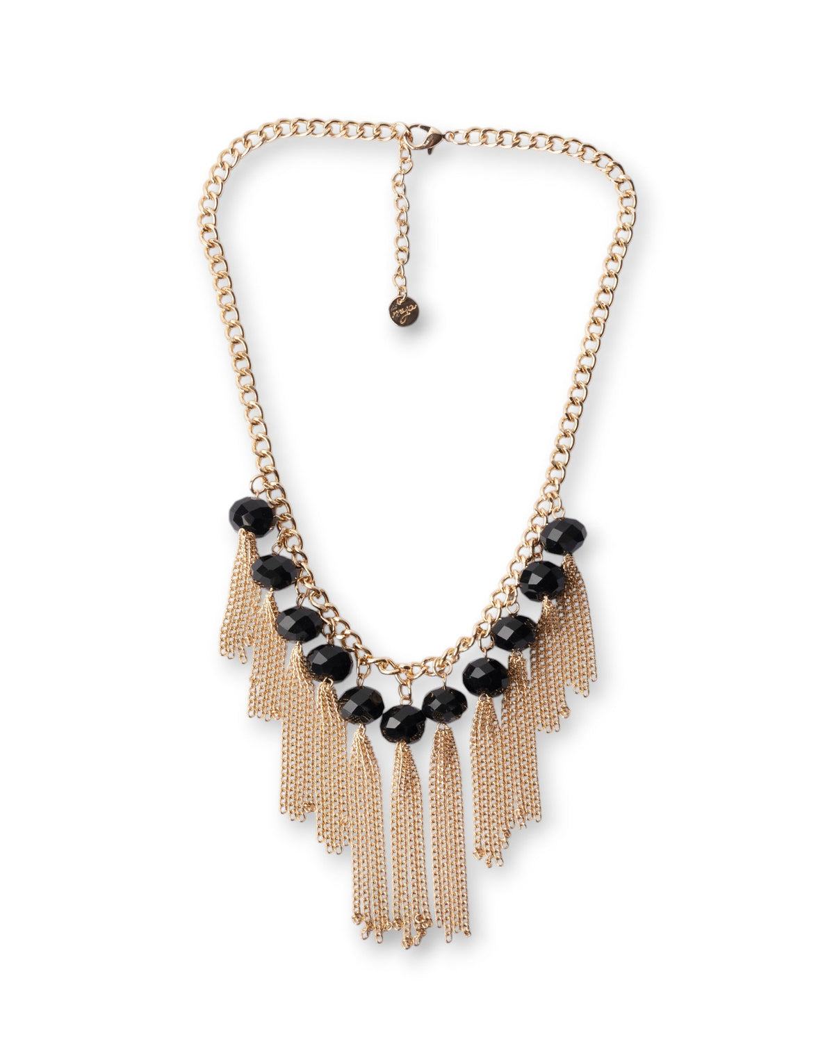 Collana girocollo a catena con pietre nere in vetro e frange pendenti - Mya Accessories