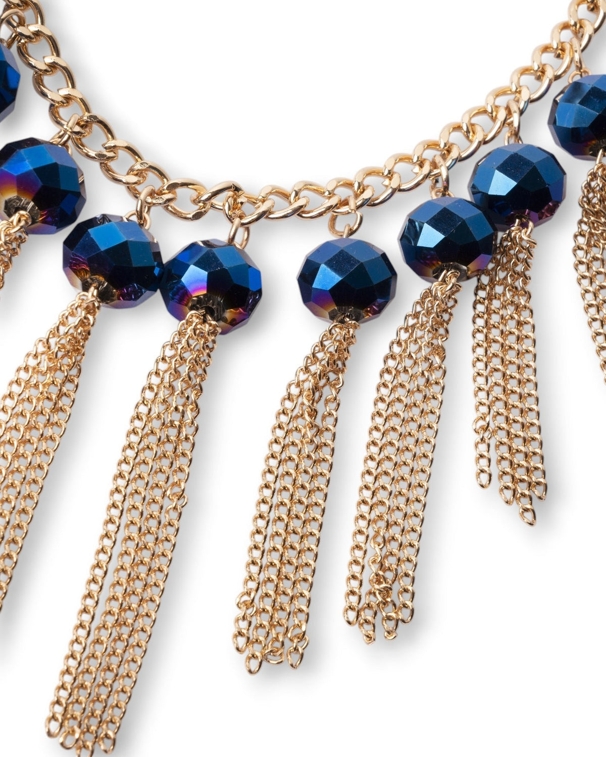 Collana girocollo a catena con pietre blu in vetro e frange pendenti - Mya Accessories