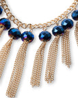 Collana girocollo a catena con pietre blu in vetro e frange pendenti - Mya Accessories