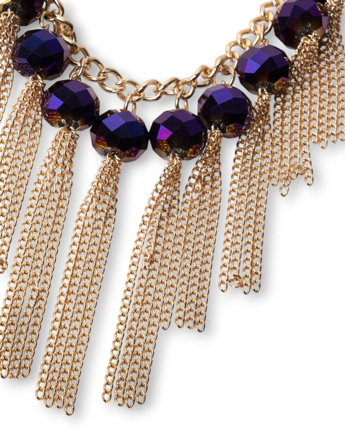Collana girocollo a catena con pietre viola in vetro e frange pendenti - Mya Accessories