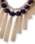 Collana girocollo a catena con pietre viola in vetro e frange pendenti - Mya Accessories
